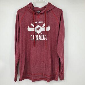 River Wear Elk Lake Canada Red Long Sleeved Hooded Shirt Size Large
